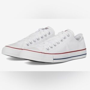 Converse Chuck Taylor White Canvas Sneakers with Red and Blue Accents